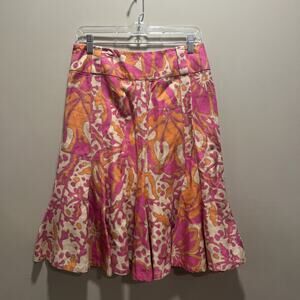 Focus 2000 Women's Linen Pink Brown Orange Abstract Skirt 6 Colorful Eclectic